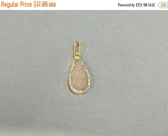 Druzy Teardrop Pendant, Natural Uruguay Amethyst 28mm, 24K gold plated edged all around - DP19-19 - BeadPrism