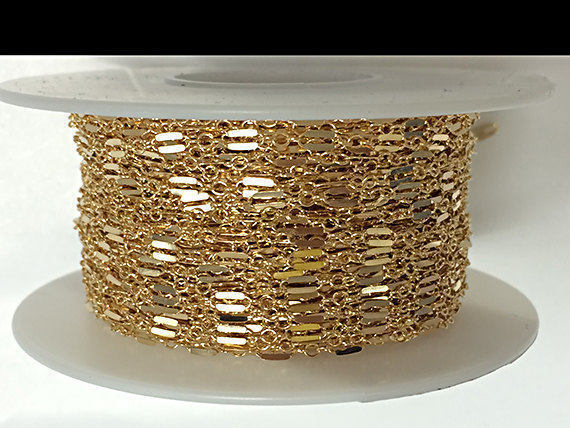 20 Feet Lariat Chain By Foot, 14K Gold Filled Double Bar Designer Chain 2mm, Dapped Chain - GC384-20 - BeadPrism