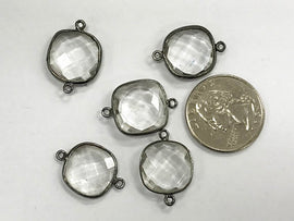 Crystal Quartz Gunmetal Bezel Cushion Connector 22mm x 16mm 1 Pc, Gunmetal Bezel Connectors - BZL101 - BeadPrism