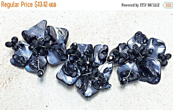 3 Shell and Crystal Flower Center Piece  for Necklace, 6 Inch  - MS10- Flower - BeadPrism