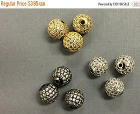 1 Pc 10mm CZ Micro Pave Zircon Round Spacer Bead 1.5mm Hole Choose color Gold, Rhodium, Gunmetal - B - BeadPrism