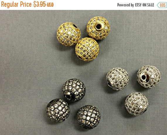 1 Pc 10mm CZ Micro Pave Zircon Round Spacer Bead 1.5mm Hole Choose color Gold, Rhodium, Gunmetal - B - BeadPrism