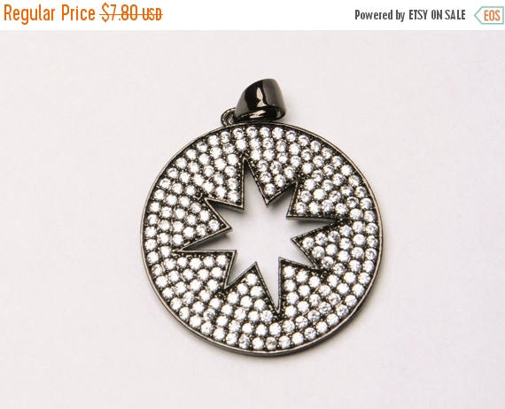 18mm Cut Out Star Disc CZ Pave Pendant, Gold, Rose Gold, Rhodium, Gunmetal, Choose Color - BMP22 - BeadPrism
