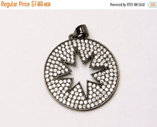 Load image into Gallery viewer, 18mm Cut Out Star Disc CZ Pave Pendant, Gold, Rose Gold, Rhodium, Gunmetal, Choose Color - BMP22 - BeadPrism
