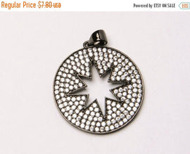 18mm Cut Out Star Disc CZ Pave Pendant, Gold, Rose Gold, Rhodium, Gunmetal, Choose Color - BMP22 - BeadPrism