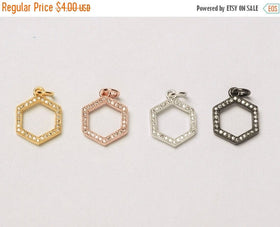 12mm Hexagon CZ Pave Pendant, Gold, Rose Gold, Rhodium, Gunmetal, AAA quality Choose Color - BMP28 - BeadPrism