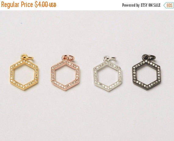 12mm Hexagon CZ Pave Pendant, Gold, Rose Gold, Rhodium, Gunmetal, AAA quality Choose Color - BMP28 - BeadPrism
