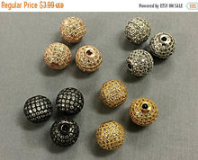 Load image into Gallery viewer, 1 Pc 8mm CZ Micro Pave Zircon Spacer Beads 1.5mm Hole Choose color, Gold, Rhodium, Black AAA Quality - BeadPrism