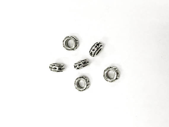50 Pc Round Spacer Bead Pewter 7mm Large Hole 3.7mm Antique Silver Hill Tribe Wholesale - PBF313 - BeadPrism