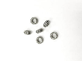 50 Pc Round Spacer Bead Pewter 7mm Large Hole 3.7mm Antique Silver Hill Tribe Wholesale - PBF313 - BeadPrism