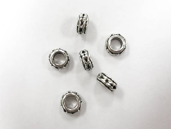 50 Pc Round Spacer Bead Pewter 7mm Large Hole 3.7mm Antique Silver Hill Tribe Wholesale - PBF313 - BeadPrism
