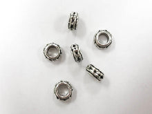 Load image into Gallery viewer, 50 Pc Round Spacer Bead Pewter 7mm Large Hole 3.7mm Antique Silver Hill Tribe Wholesale - PBF313 - BeadPrism