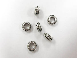 50 Pc Round Spacer Bead Pewter 7mm Large Hole 3.7mm Antique Silver Hill Tribe Wholesale - PBF313 - BeadPrism