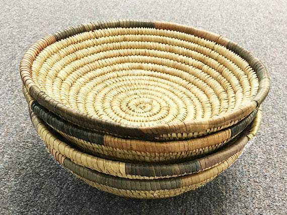 Vintage African Basket, Coiled Woven Nigeria Haus Tight Weave Vintage Basket 11-12" diameter - CO - BeadPrism