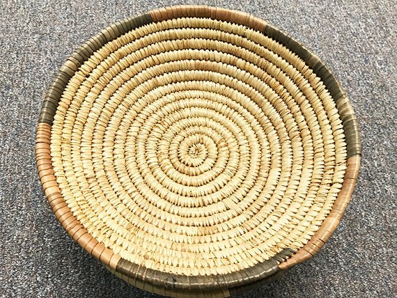Vintage African Basket, Coiled Woven Nigeria Haus Tight Weave Vintage Basket 11-12" diameter - CO - BeadPrism
