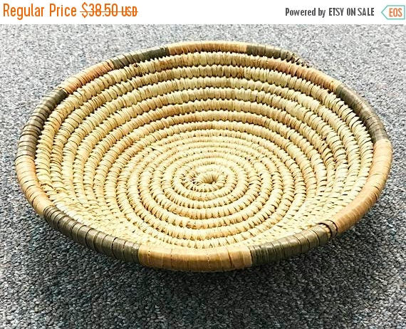Vintage African Basket, Coiled Woven Nigeria Haus Tight Weave Vintage Baskets 11 Inch 2.5' high - CO - BeadPrism