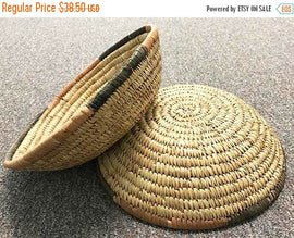 Vintage African Basket, Coiled Woven Nigeria Haus Tight Weave Vintage Basket 11-12