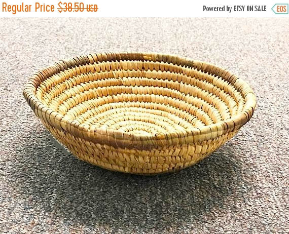 Vintage African Basket, Coiled Woven Nigeria Haus Tight Weave Vintage Baskets 10 Inch 3' high - CO - BeadPrism