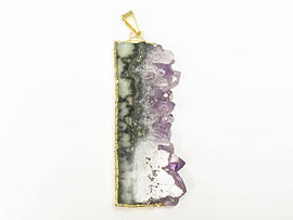 1 Pc Amethyst Slice Bar Druzzy Gold Electroplated Edged 3 Sides Pendant 1.6
