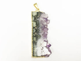 1 Pc Amethyst Slice Bar Druzzy Gold Electroplated Edged 3 Sides Pendant 1.6" large - DP9-AMEBar - BeadPrism