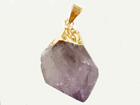 Raw Amethyst Faceted Gold Bail Crystal Point Pendant Freeform 1 Inch Nugget - DP5-Amethyst Gold - BeadPrism