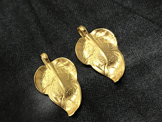 24K Gold Vermeil Over Sterling Silver Leaf Pendant 1", 24 x 15mm, 2mm hole Satin Matte - VF1075 - BeadPrism