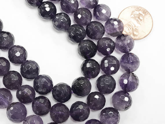 10mm Natural Amethyst Round Beads, Faceted purple gemstones beads, full strand 41 beads - SAY103 - BeadPrism