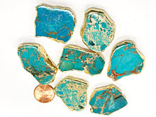 Load image into Gallery viewer, Turquoise Gold Edged Druzy pendant, Gold Edged Slab bead 30mm approx, gold edged Slabs - DP7A - BeadPrism
