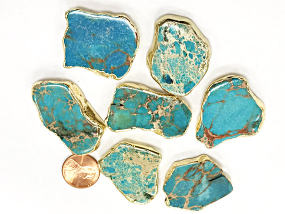 Turquoise Gold Edged Druzy pendant, Gold Edged Slab bead 30mm approx, gold edged Slabs - DP7A - BeadPrism