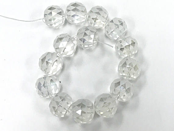 15mm Large Crystal Beads, Ecthed checkered pattern, 14 Beads/std, AA quality, highy faceted - DC101 - BeadPrism