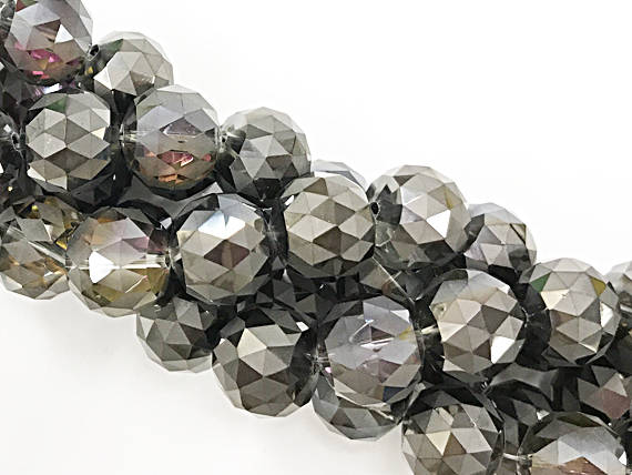 15mm Crystal Bead GunMetal Ecthed checkered pattern, 19 Beads/std, AA quality highy faceted - DC102 - BeadPrism
