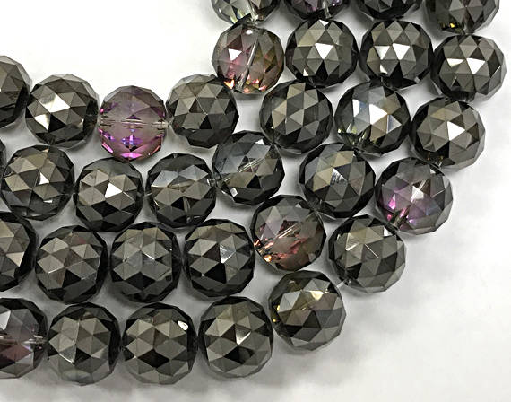 15mm Crystal Bead GunMetal Ecthed checkered pattern, 19 Beads/std, AA quality highy faceted - DC102 - BeadPrism