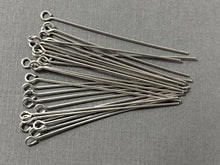 Load image into Gallery viewer, 25 Pcs 925 Sterling Silver Eye Pins 1.5" 22 gauge Silver Eyepins, Sterling Silver Findings - SF080 - BeadPrism