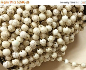 10 Feet 10mm White Ivory Howlite Rosary Chain - white Rosary Chain Antique Gold wire - CH219-10 - BeadPrism