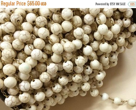 10 Feet 10mm White Ivory Howlite Rosary Chain - white Rosary Chain Antique Gold wire - CH219-10 - BeadPrism