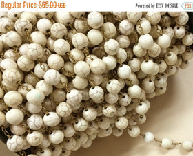 10 Feet 10mm White Ivory Howlite Rosary Chain - white Rosary Chain Antique Gold wire - CH219-10 - BeadPrism
