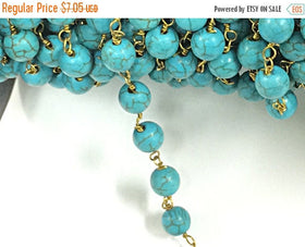 40% OFF 1 Ft  8mm Turquoise Howlite Rosary Chain by foot - Blue Rosary Chain Gold Ch131 - BeadPrism