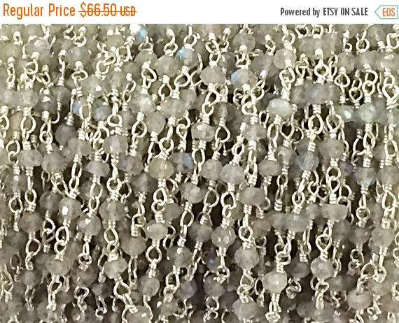 10 Feet Labodorite 3mm Faceted Gemstone Silver Plated Wire Wrapped Chain, Wholesale-CHGS2-LB - BeadPrism