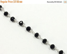 3 Foot 6mm Black Crystal Silver Plated Wire Wrapped Chain by Foot -  CH182-3 - BeadPrism