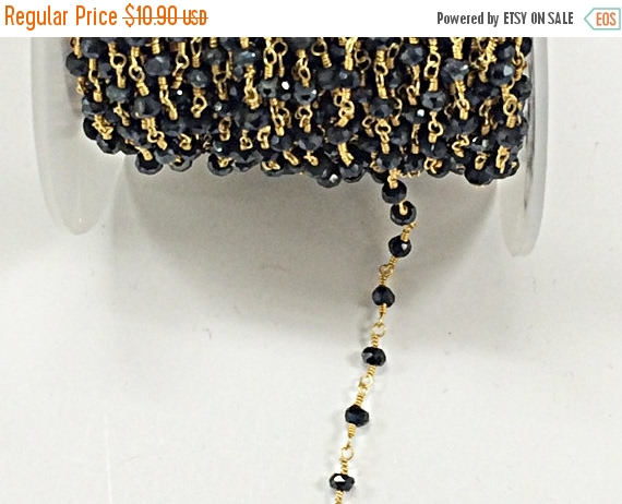 40% OFF 1 Foot  Mystic Black Spinel 3mm Faceted Gold Plated Wire Wrapped Chain -CHGS17-MS - BeadPrism