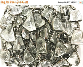 Crystal quartz Gemstone Chain By Foot Sterling Silver 1 Feet Faceted Irregular Cut Oxidized - CHGS29 - BeadPrism
