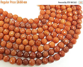 6mm Mountain Red Faceted Round Jade Beads, 15" Strand 64 Beads Orange Earth gemstone Beads - SJA 201 - BeadPrism