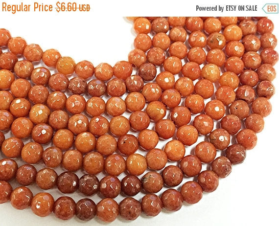 6mm Mountain Red Faceted Round Jade Beads, 15" Strand 64 Beads Orange Earth gemstone Beads - SJA 201 - BeadPrism