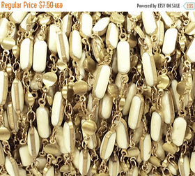 40%OFF White Ivory Enameled Rectangle Bars Station Chain Brass Beaded Bohemian Chain by foot - CH138 - BeadPrism