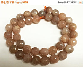 25%OFF 10mm SunStone faceted Round Gemstone Full 40 Beads Strand AA Quality Peach Blush -SPB201 - BeadPrism