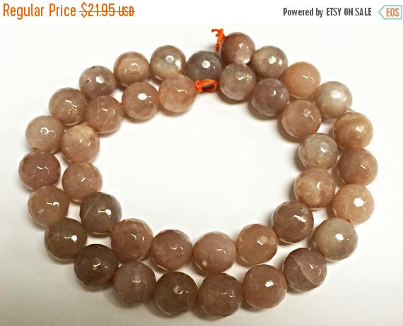 25%OFF 10mm SunStone faceted Round Gemstone Full 40 Beads Strand AA Quality Peach Blush -SPB201 - BeadPrism
