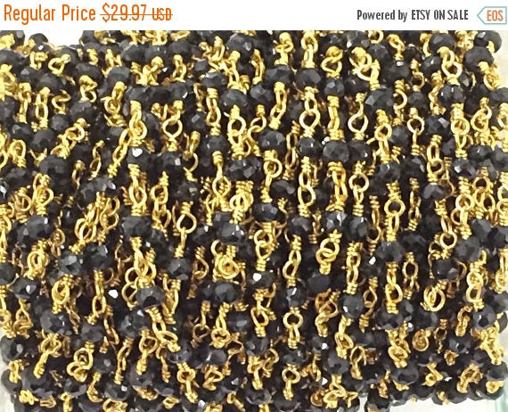 40% OFF 3 Feet  Black Spinel 3mm Faceted Gold Plated Wire Wrapped Chain -CHGS17-BS - BeadPrism