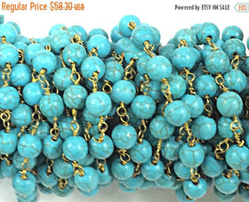 40% OFF 10 Feet  6mm Turquoise Howlite Rosary Chain by foot - Blue Rosary Chain Gold - Ch174-10 - BeadPrism