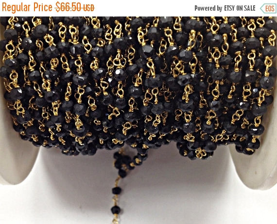 40% OFF 10 Feet  Black Spinel 3mm Faceted Gold Plated Wire Wrapped Chain -CHGS17-BS - BeadPrism