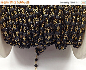 40% OFF 10 Feet  Black Spinel 3mm Faceted Gold Plated Wire Wrapped Chain -CHGS17-BS - BeadPrism